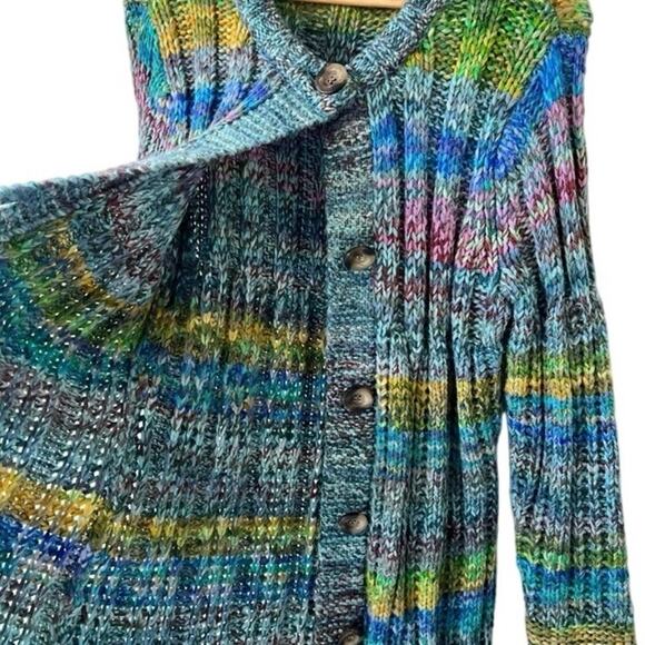 SUNDANCE Sweater Coat Rainbow Knit Pinebrook Long Cardigan Duster Wool Green M - Picture 4 of 4
